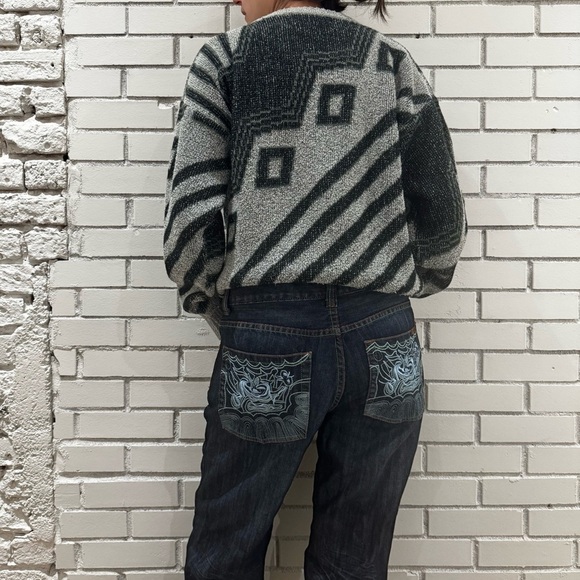 VINTAGE 80s/90s Nino Foriero geometric grey sweater - S - Picture 3 of 10